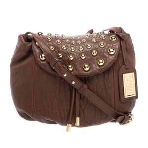 Vintage Badgley Mischka Studded Brown Leather Crossbody Bag